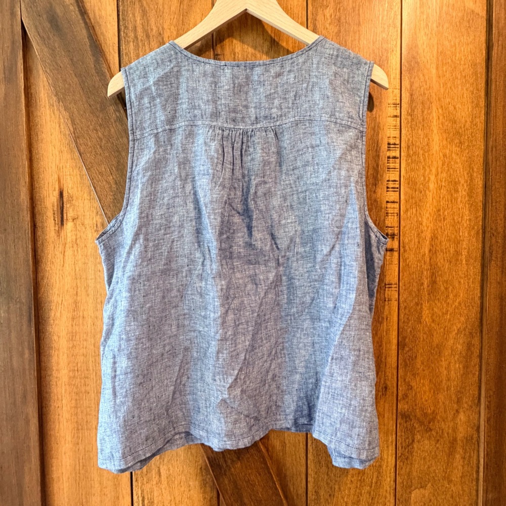 Lands End Sleeveless 100% Linen Top XL Indigo Blue V-Neck Coastal Boho NWT - Picture 4 of 7
